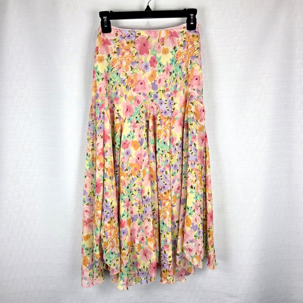 Newsworthy Pastel Floral Midi Skirt Women's Small Flowy Balletcore Cottagecore